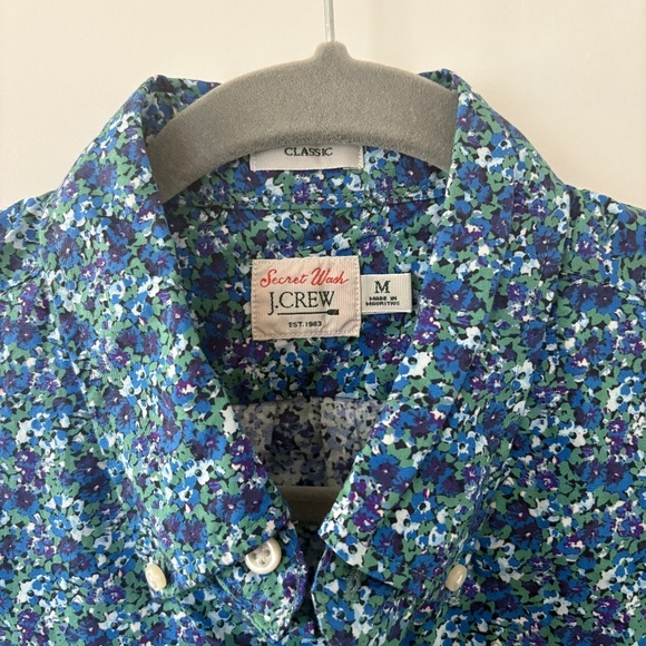 J. Crew Button Down Poplin S/S Shirt Men's Medium Blue Floral Secret Wash Summer - Picture 3 of 11